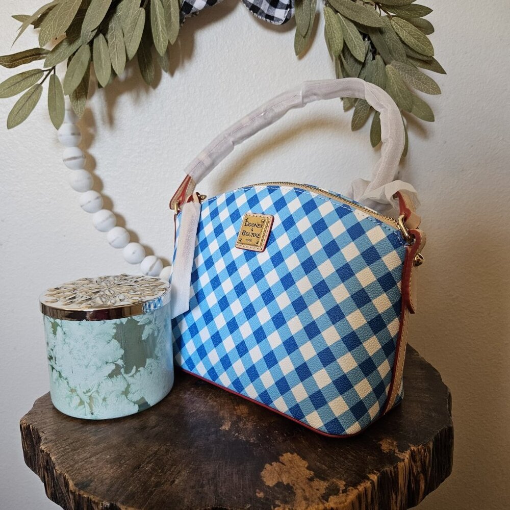 NWT Dooney & Bourke Suki Crossbody Sky Blue Gingham Check BGNGH1696 Purse - Picture 10 of 16